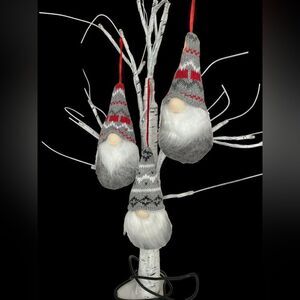 GNOME GRAY ORNAMENTS SET of 3 NWT